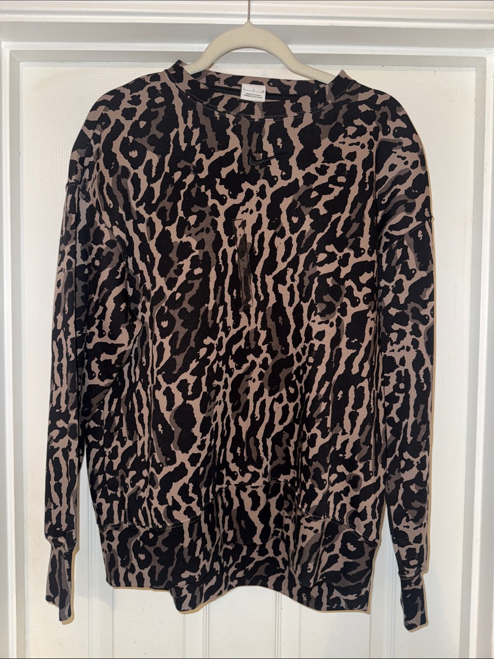Nike Leopard-Print Crewneck Sweater - Taupe & Black